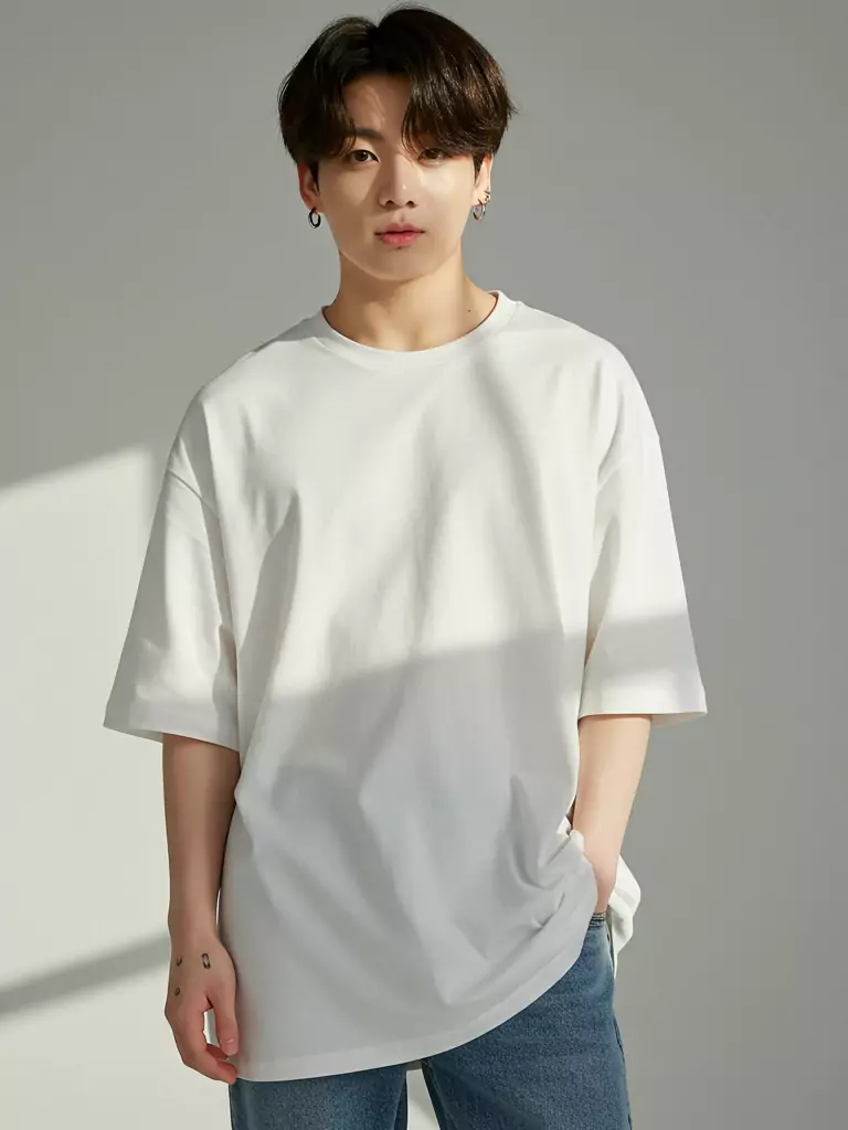 Oversize White T-Shirt and Jeans (Jungkook Style)