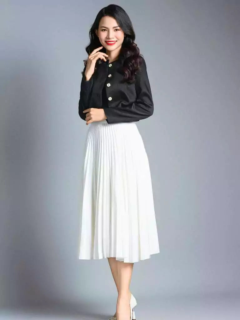 Y2K Crop Top + Pleated Skirt + Arm Warmers