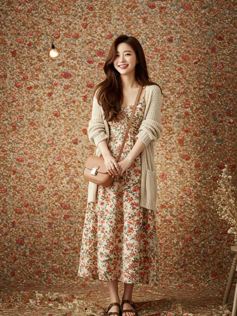 16. Knit Cardigan and Floral Maxi Dress