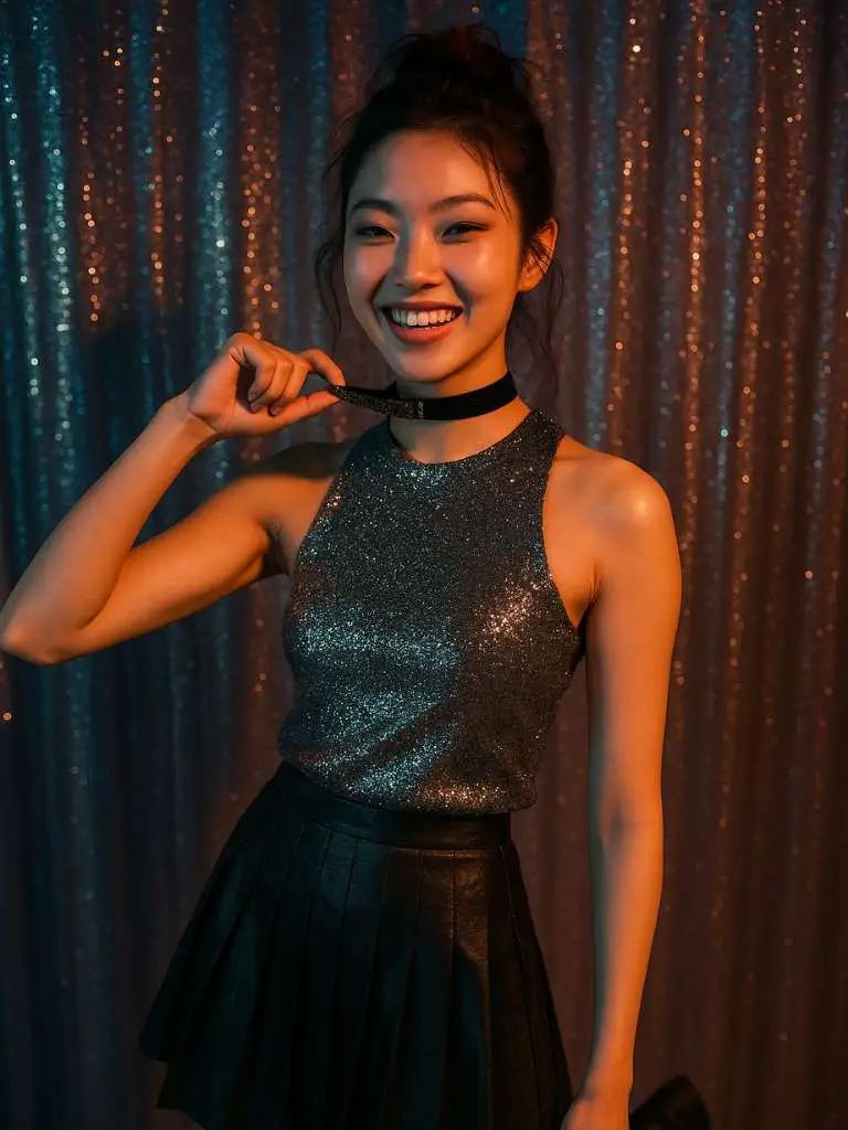 19. Glitter Top and Pleated Skirt