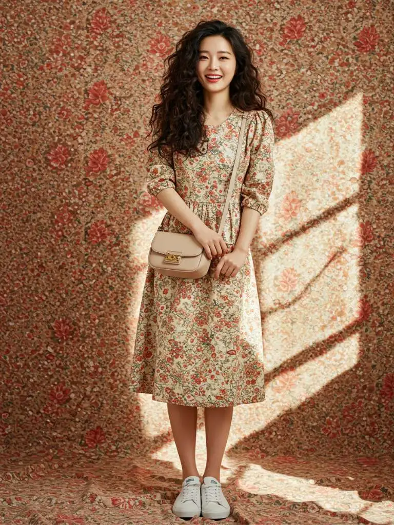 Floral Dress with Sneakers