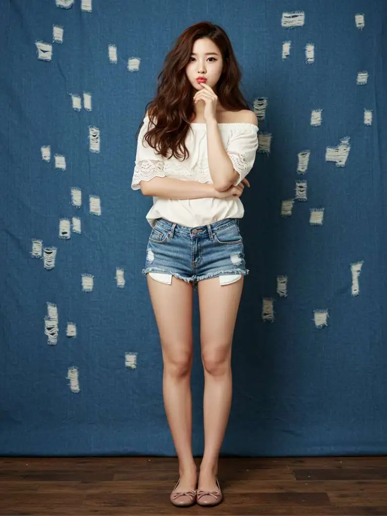 Off-Shoulder Top and Denim Shorts