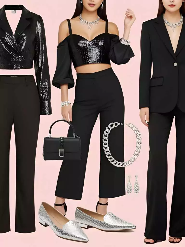 All Black with Silver Jewelry