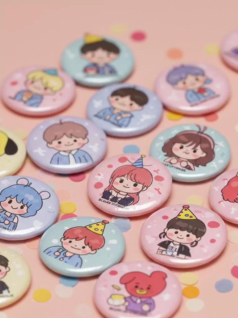 Charming Buttons Featuring Animated K-Pop Groups