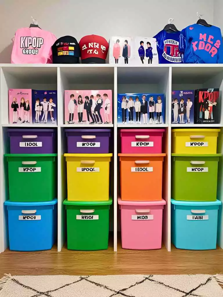 Colorful Bins for Merch