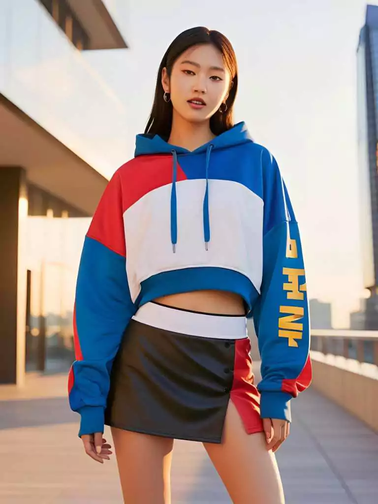 Layered Look Jersey + Hoodie + Mini Skirt