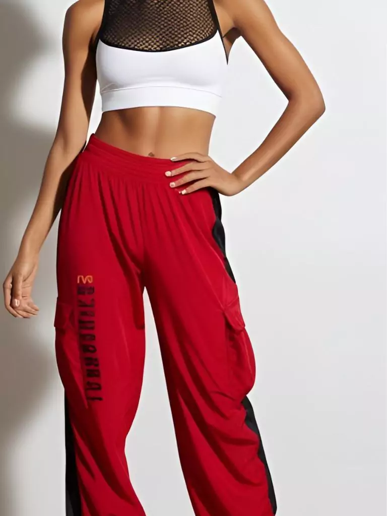 Mesh Top Over Sports Bra + Parachute Pants