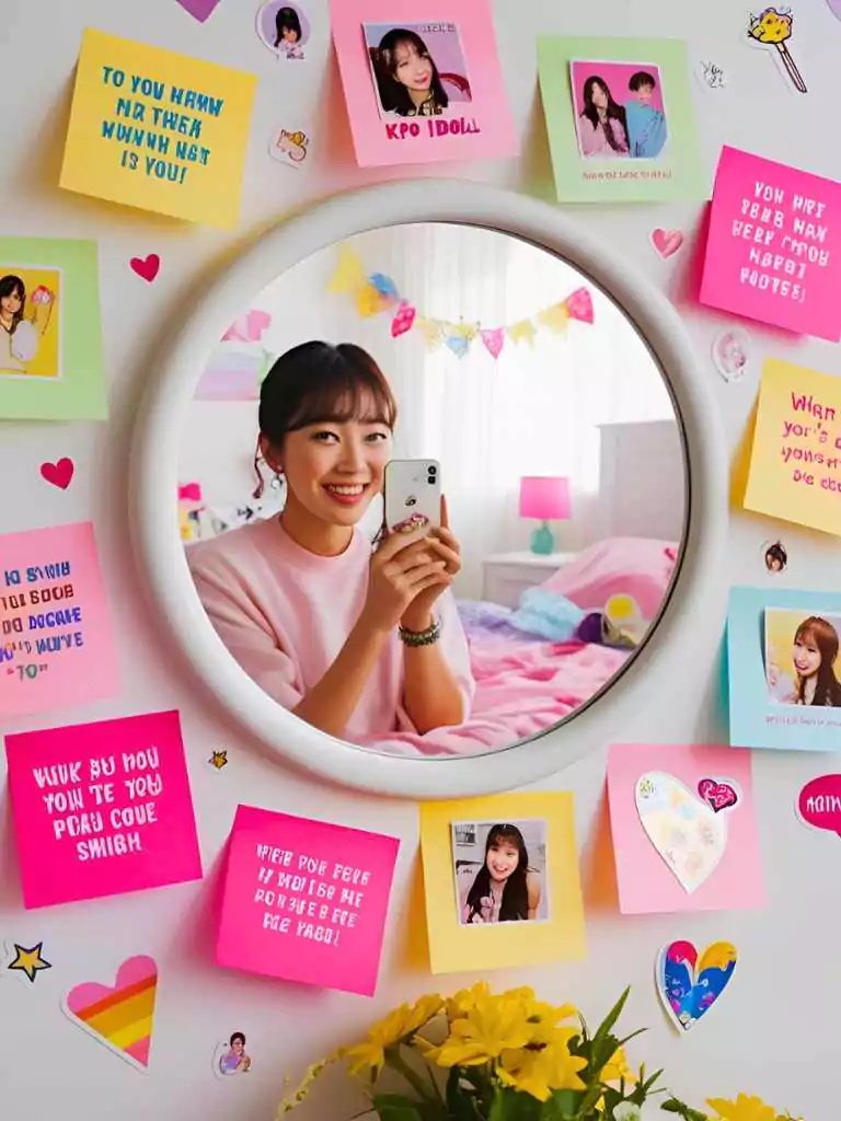 Mirror with K-pop Sticky Notes