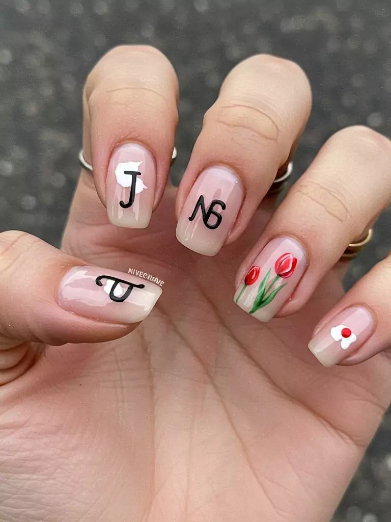 Nail Art with Jaemin’s Initials or Birth Flower (Tulip)