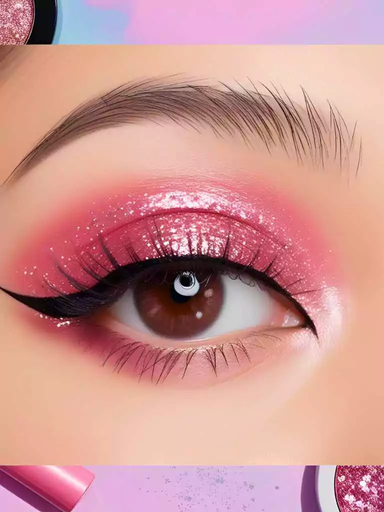 Pink Glitter Eyes and Tiny Eyeliner Wings
