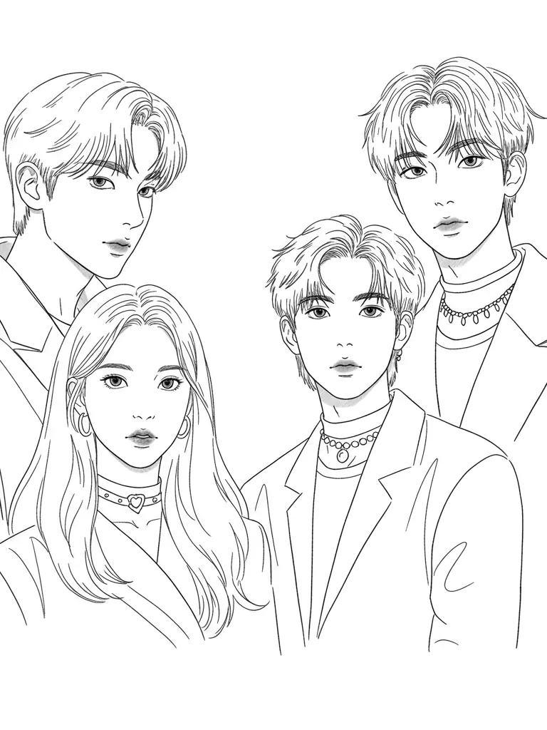 Portrait Line Art of K-pop Idols