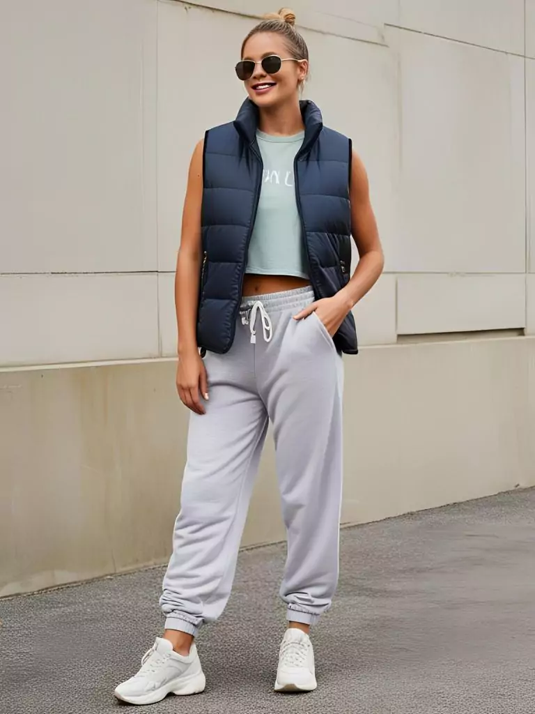 Puffer Vest + Oversized Joggers + Cropped Tee