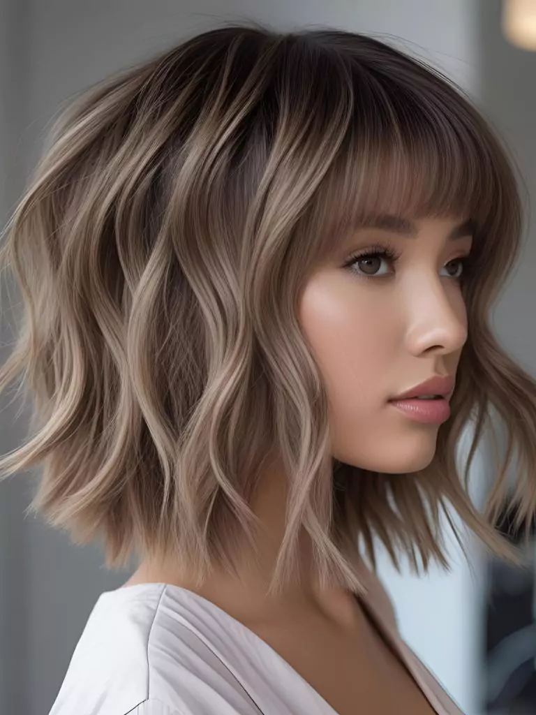 Textured Lob with Curtain Bangs