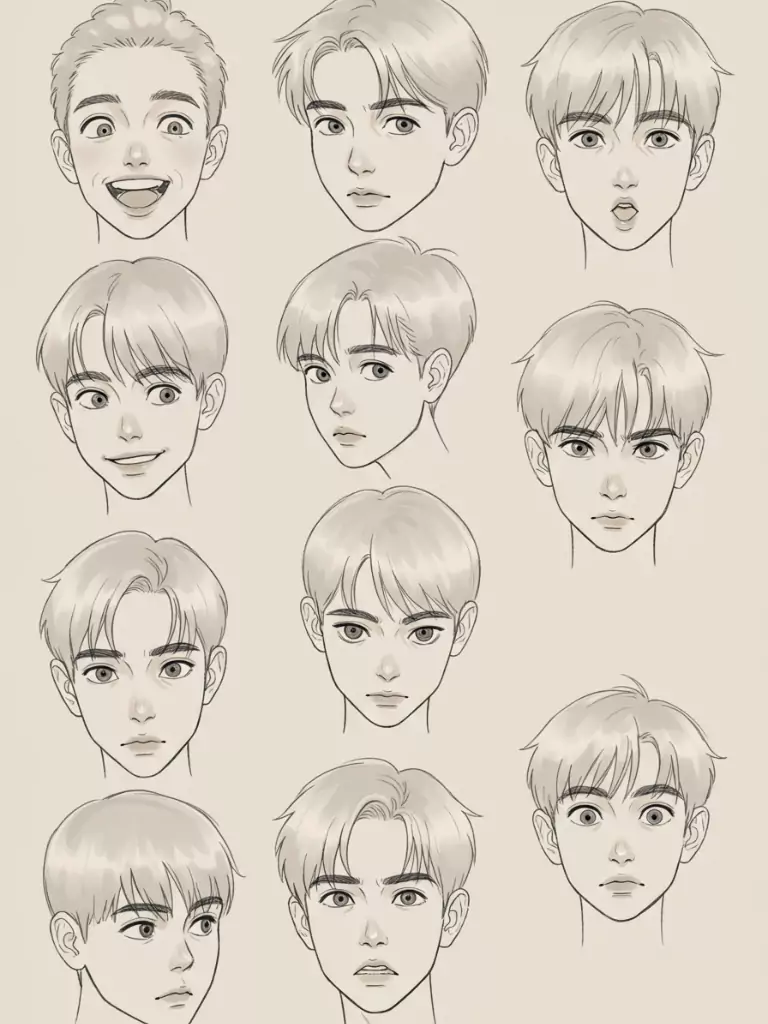 Face Poses Reference Drawing