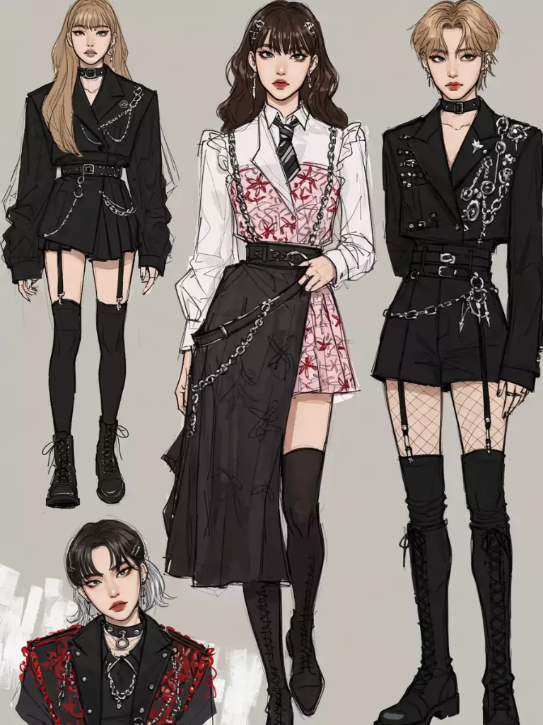K-Pop Drawings with Stylized Outfits