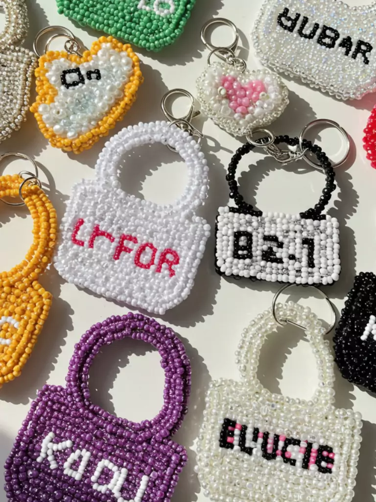 Beaded Bag Keychains With Names or Lyrics