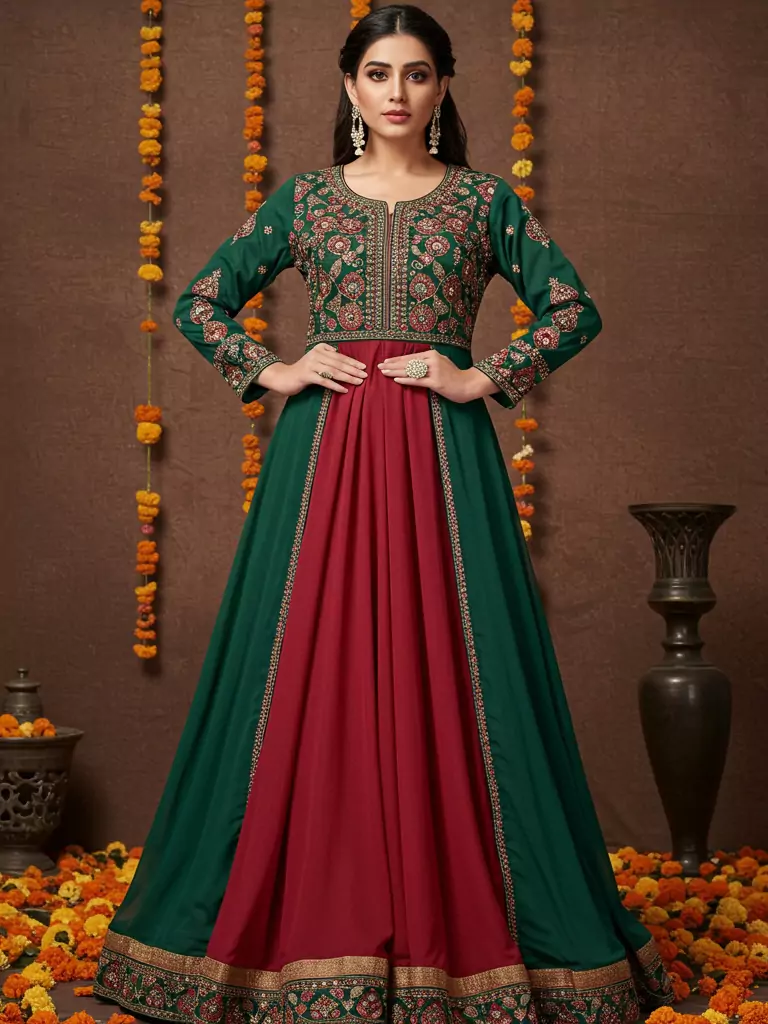 Embroidered Anarkali-Style Gown
