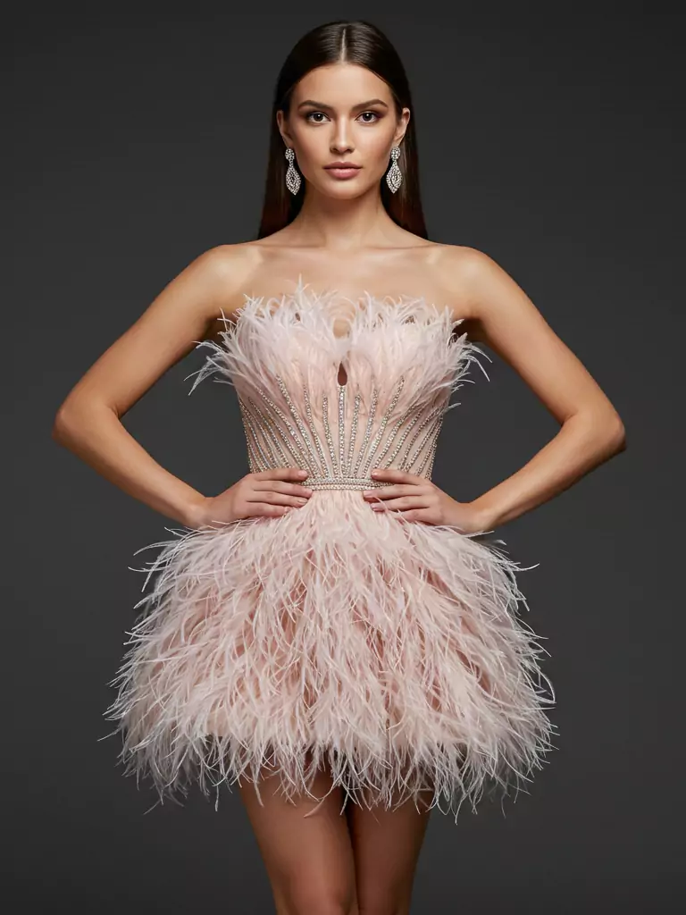 Feathered Mini Cocktail Dress