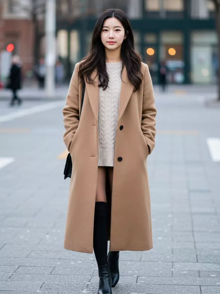 Long Coat + Knit Sweater
