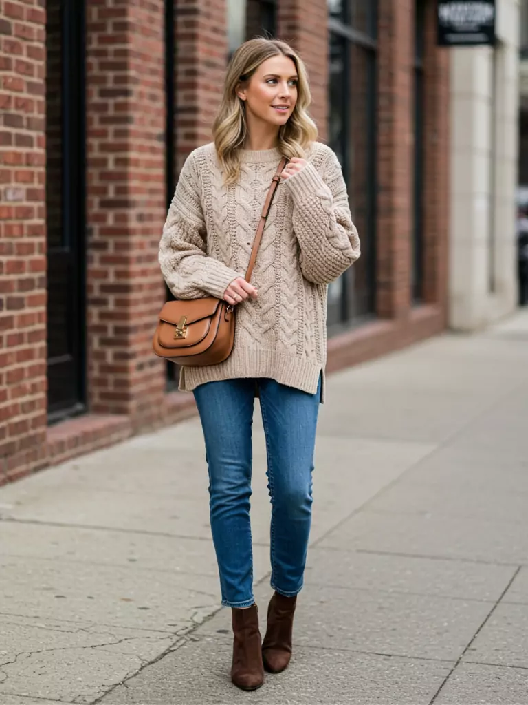 Oversized Cable Knit + Straight Jeans