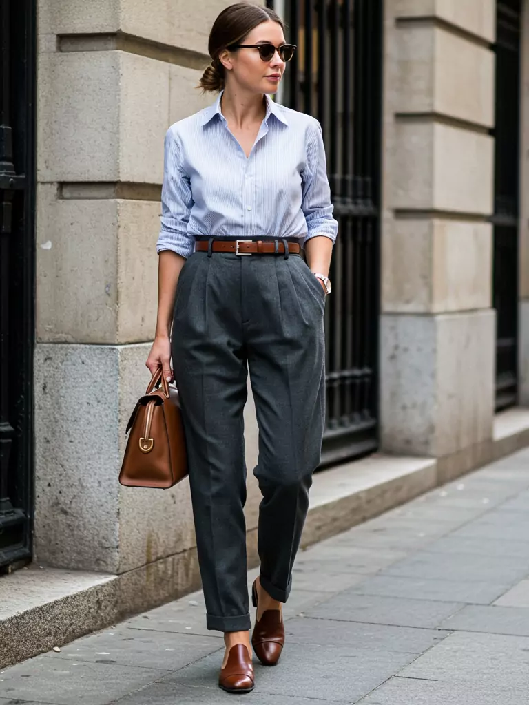 Pleated Trousers with a Button-Up