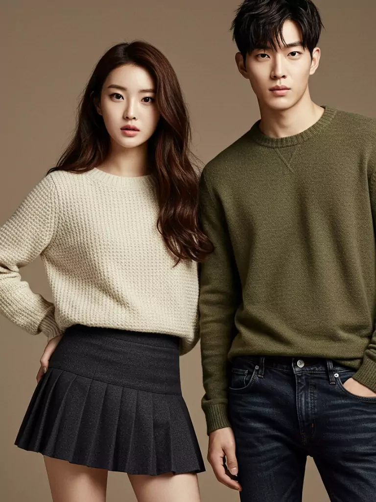 Sweaters + Pleated Skirts + Khaki Sweaters