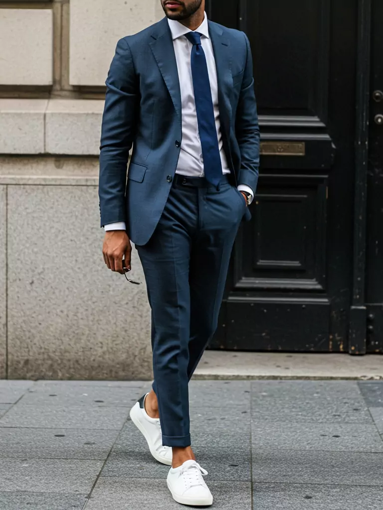 Tailored Suit with Clean Sneakers