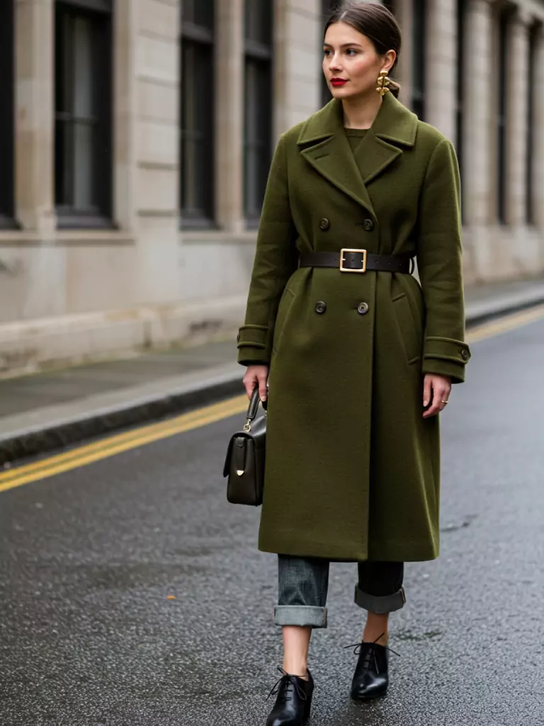 Vintage Olive Green Coat + Gold Accents