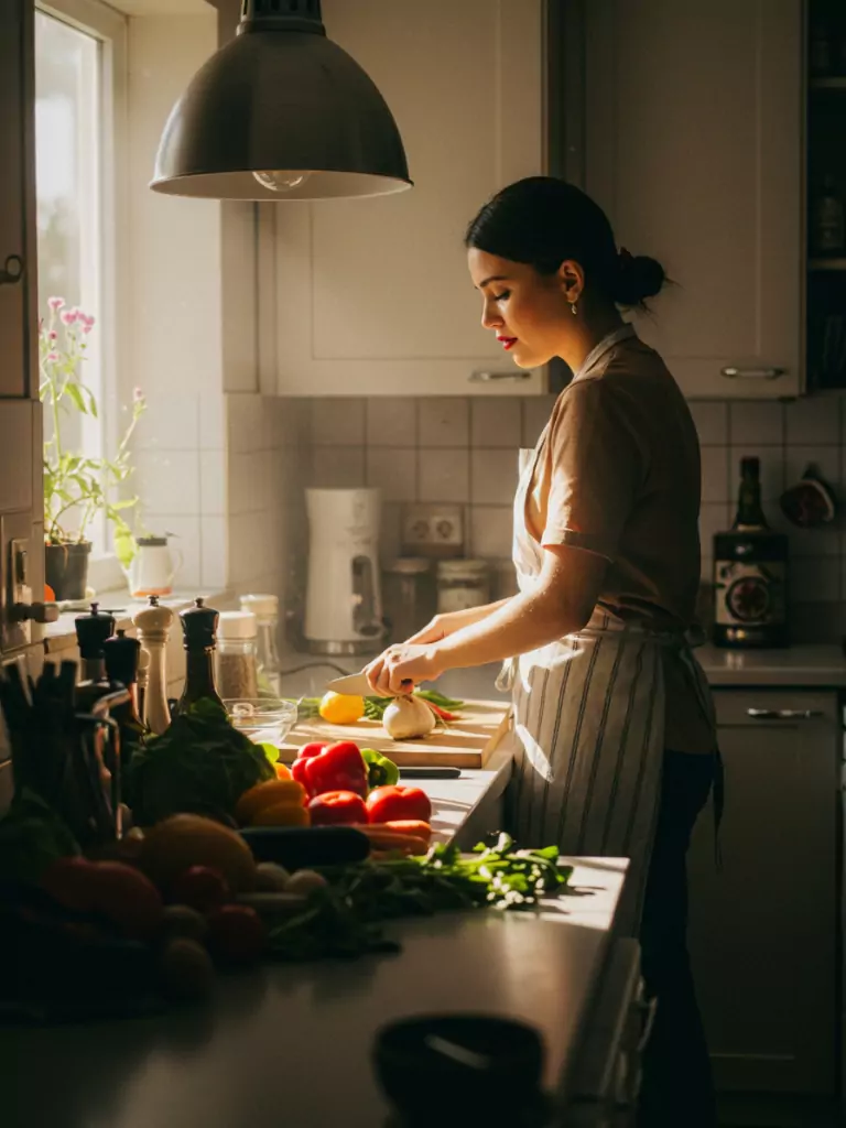 Apron and Red Lips at Home