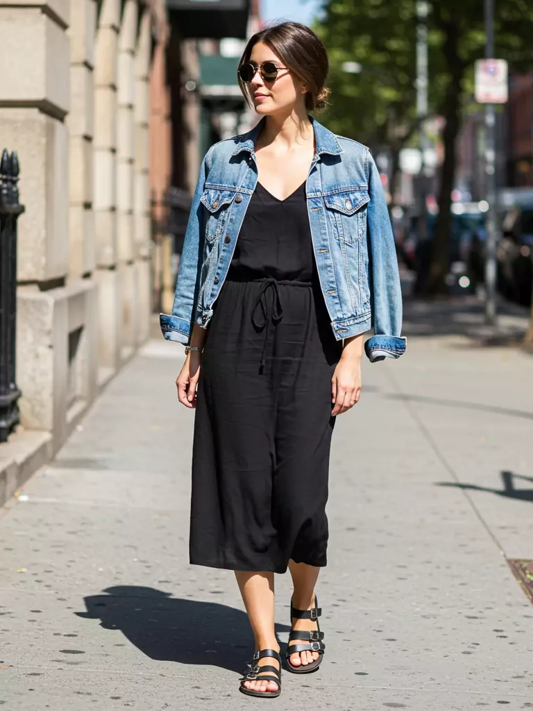 Black Midi Dress + Denim Jacket