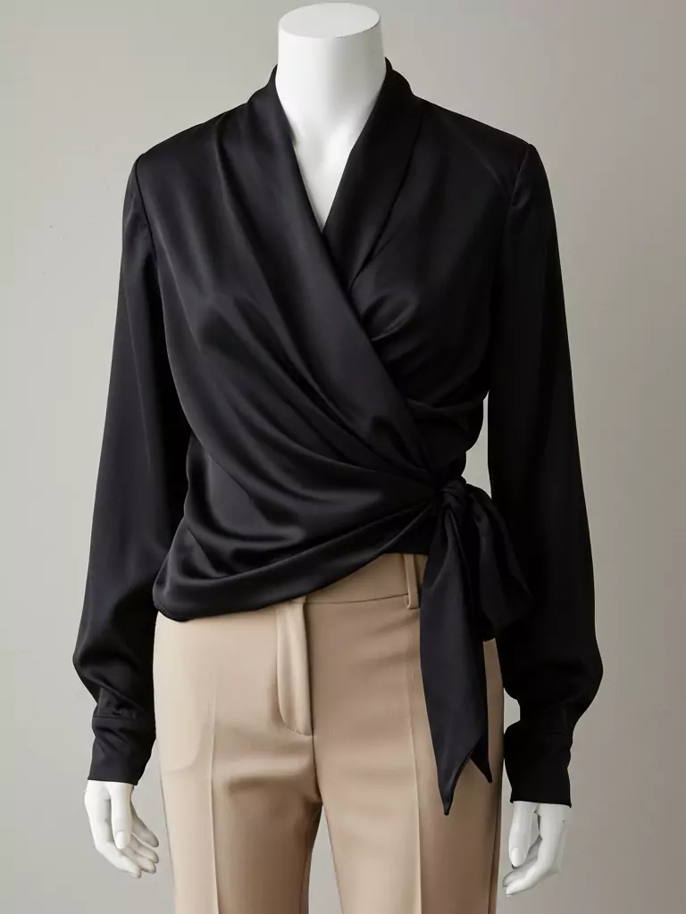 Black Silk Wrap Blouse