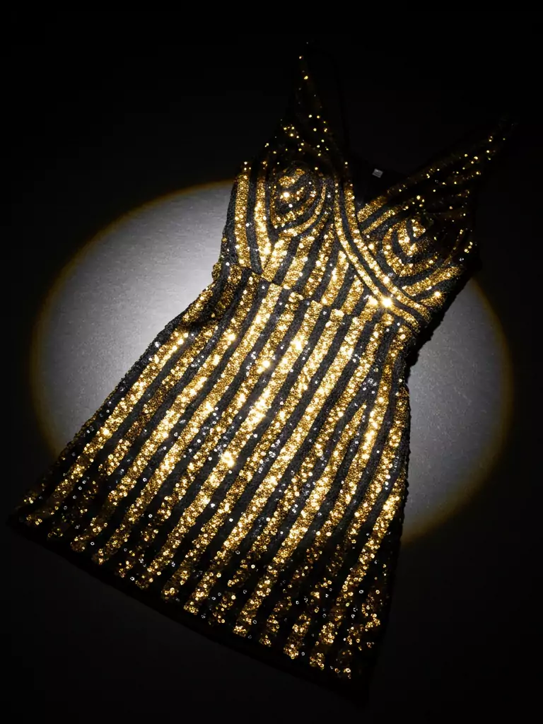 Black and Gold Striped Sequin Dress