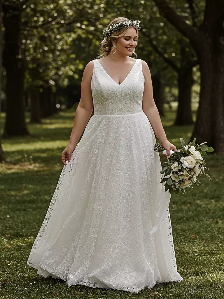 Boho A-Line Lace with Deep V-Neck