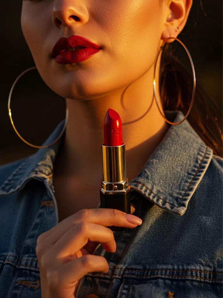Denim Jacket and Red Lips