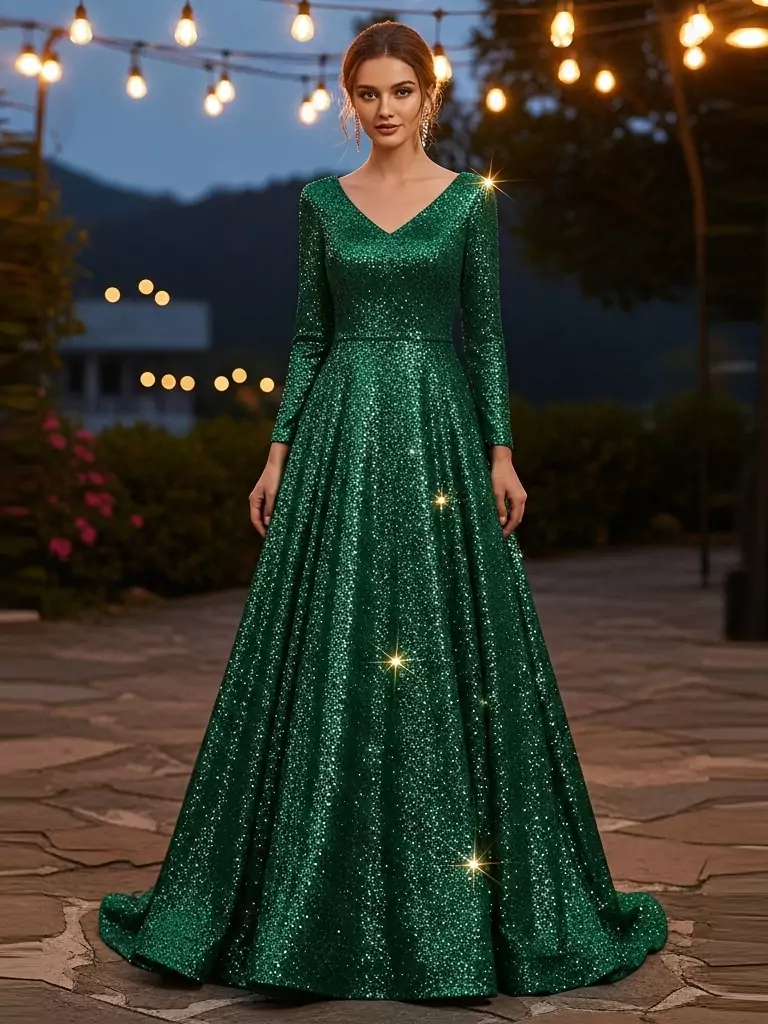  Emerald Green Sequin Gown