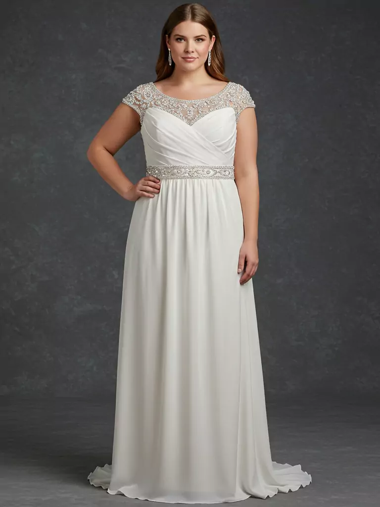 Empire Satin Dress with Beaded Bodice