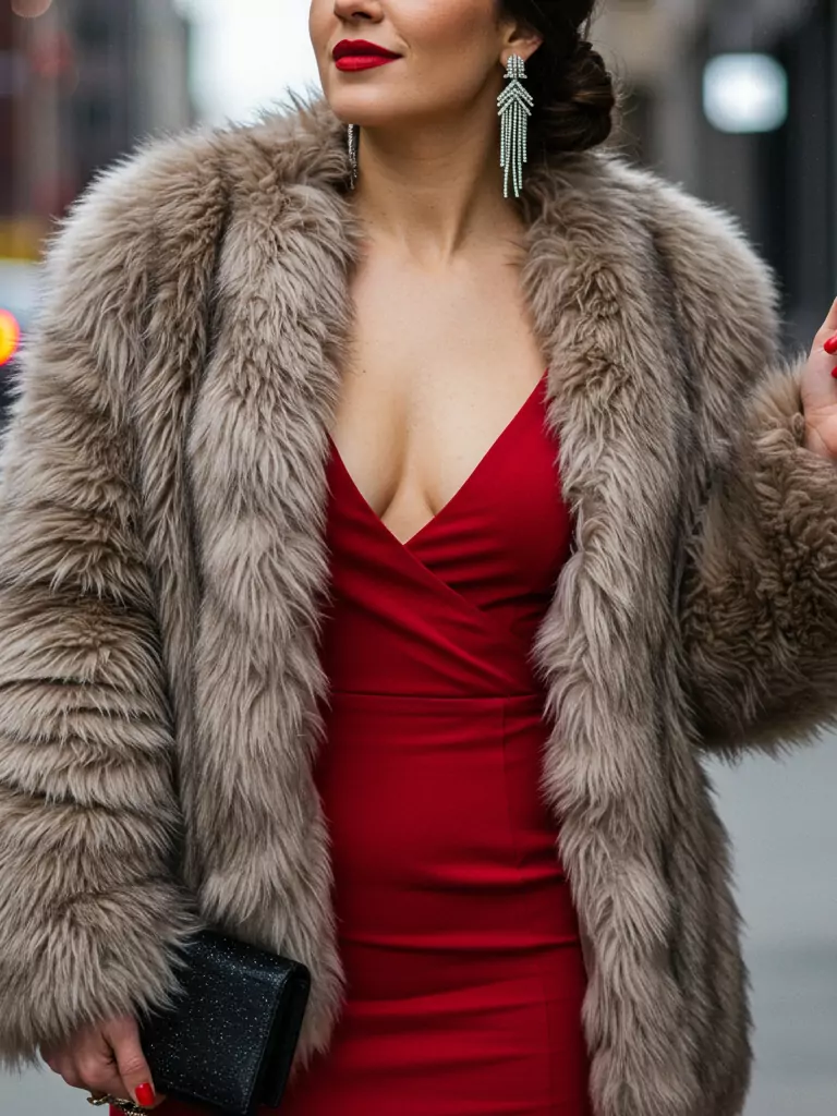Faux Fur Coat Over a Dress