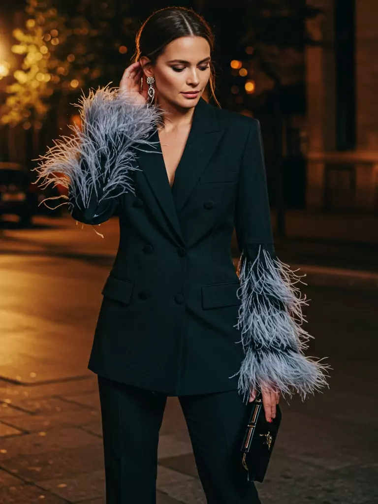 Feather-Trimmed Blazer or Dress