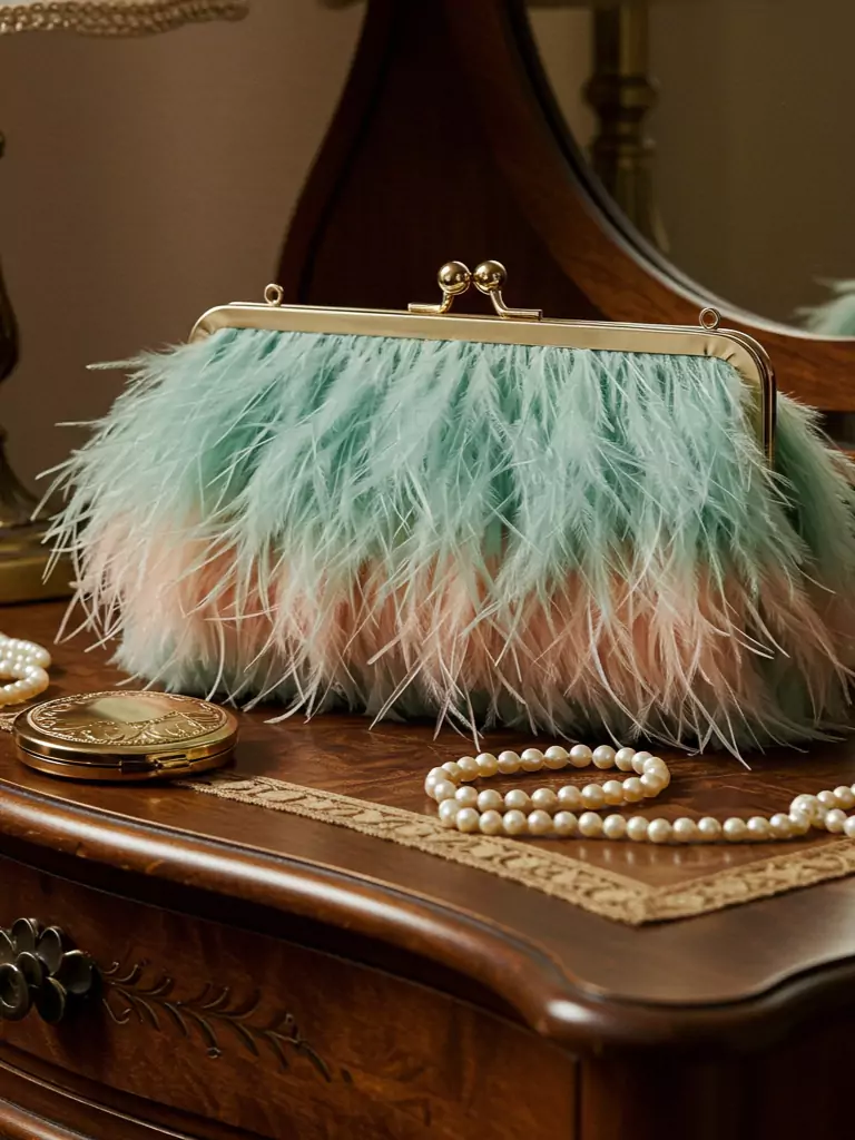 Feather-Trimmed Clutch