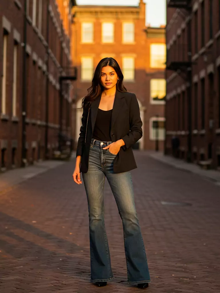 Fitted Blazer with Flared Jeans