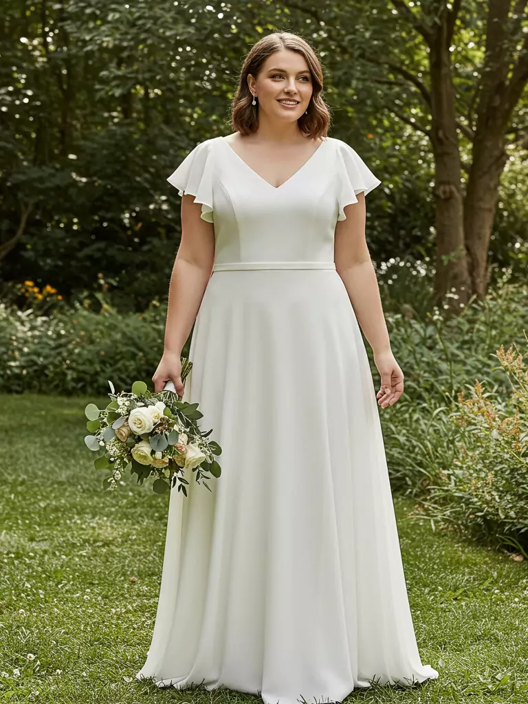  Flutter-Sleeve A-Line with V-Neck