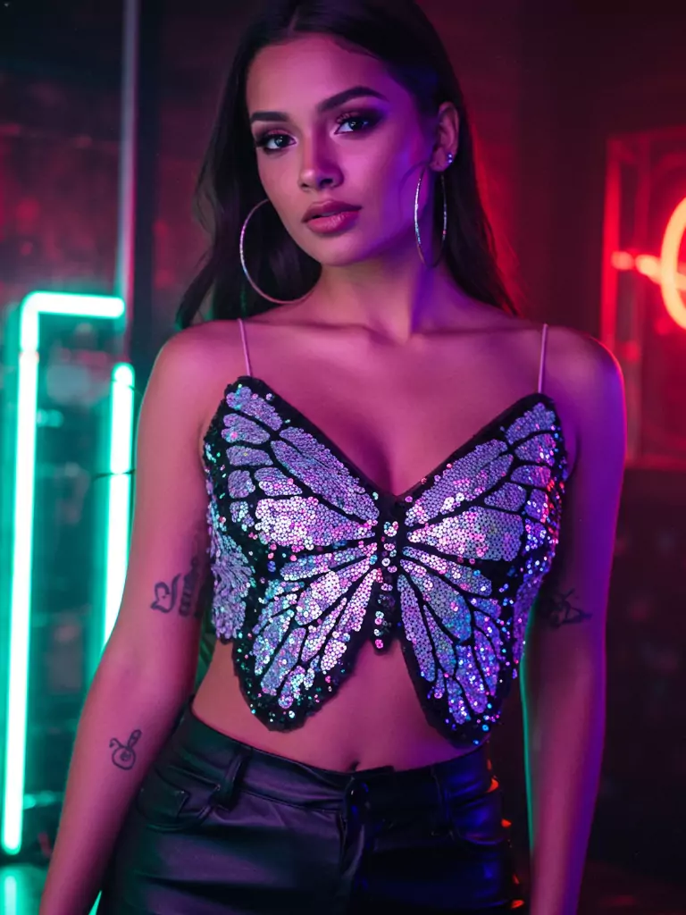 Glittery Night-Out Butterfly Top