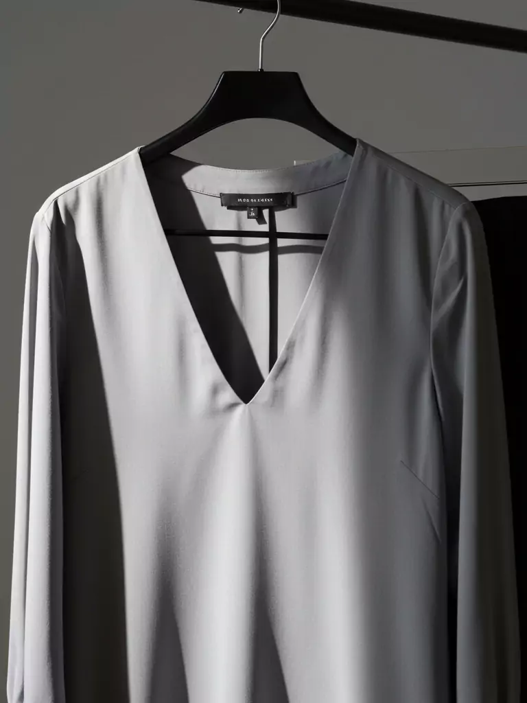 Grey Silk V-Neck Blouse