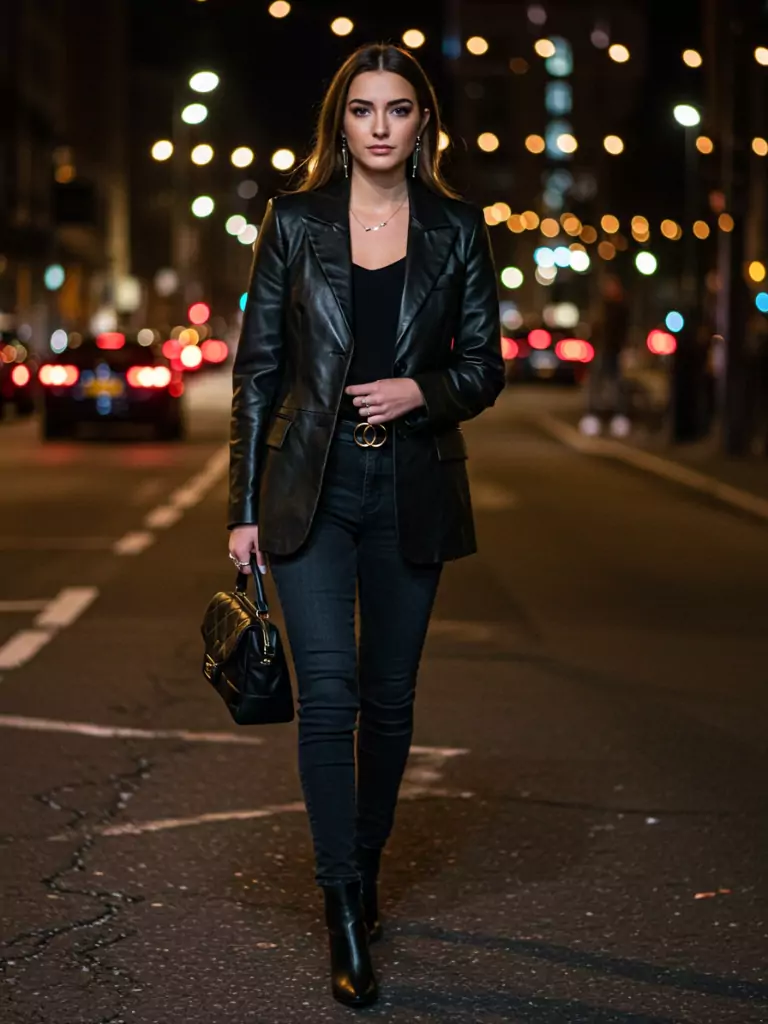 Leather Blazer with Dark Denim