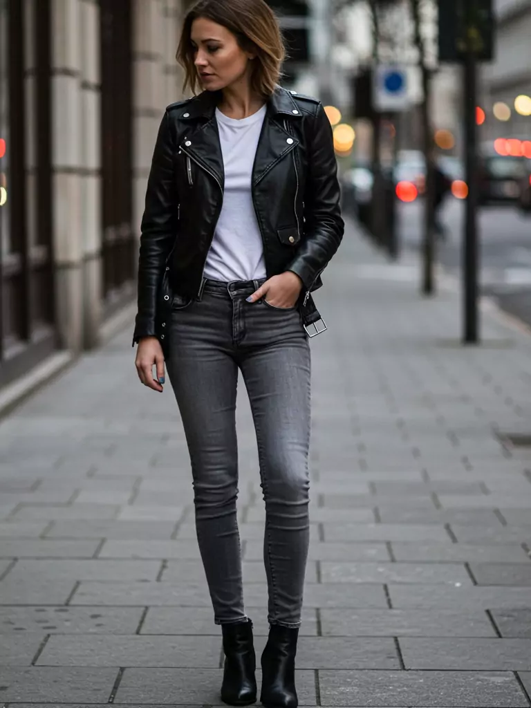 Leather Jacket + Slim Jeans
