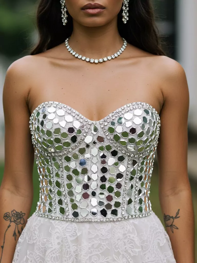 Mirror-Embellished Corset Dress