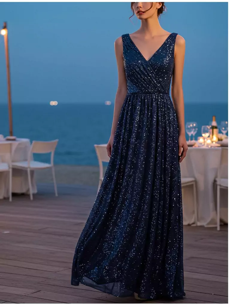 Navy Blue Sequin Maxi Dress