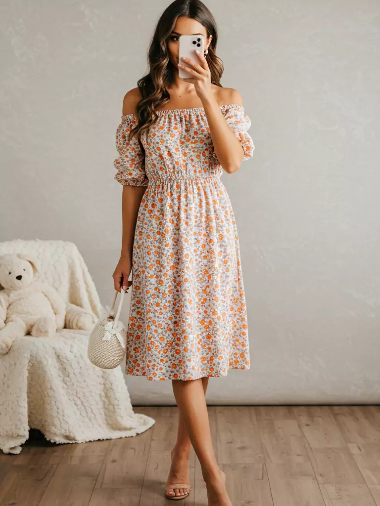 Off-Shoulder Midi Dress