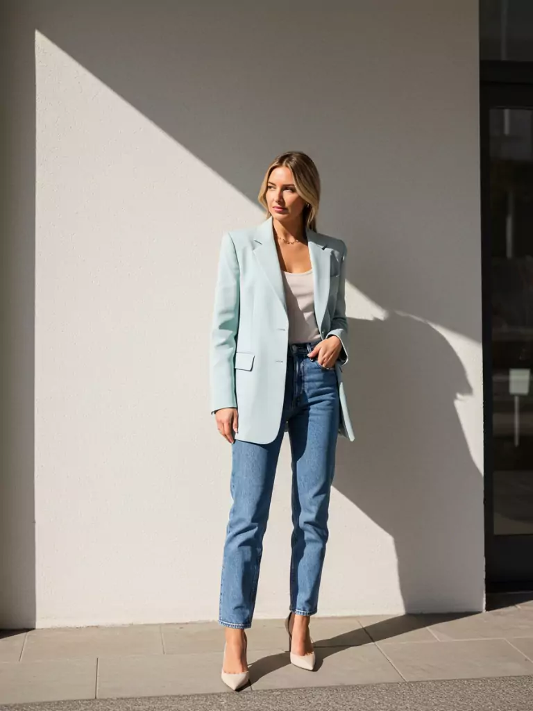 Pastel Blazer with Straight Jeans