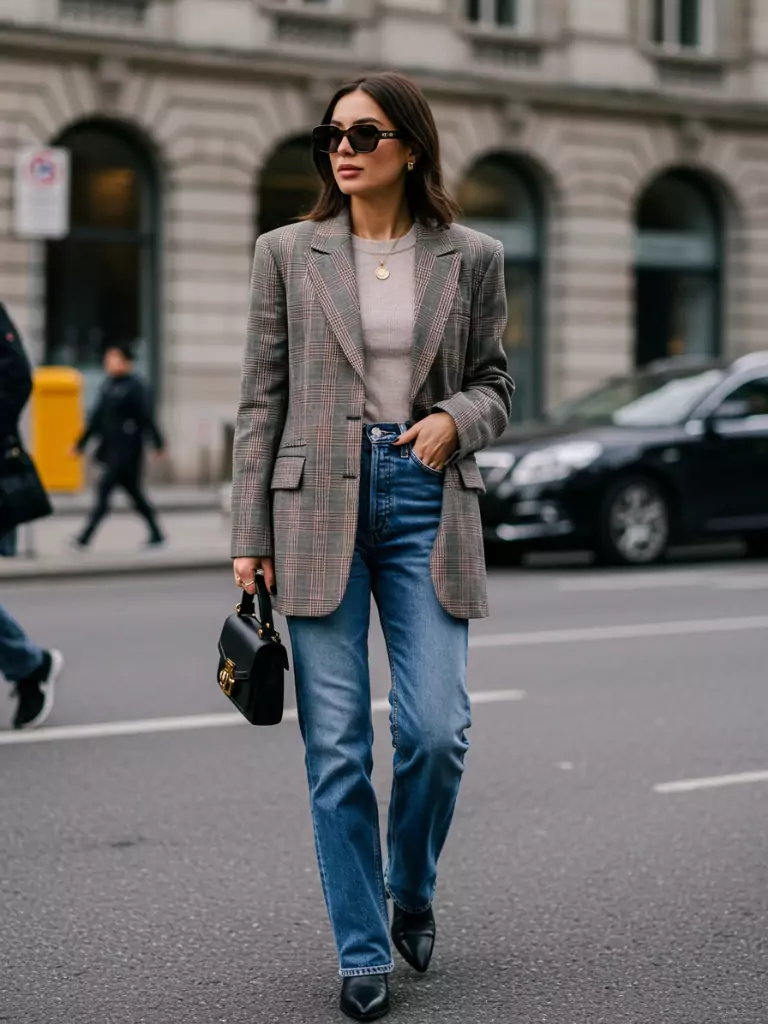 Patterned Blazer with Classic Jeans